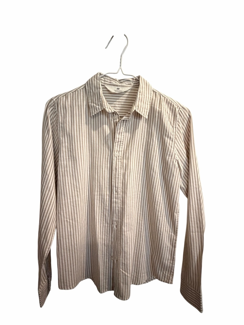 H&M Beige and White Striped Button-Down Shirt